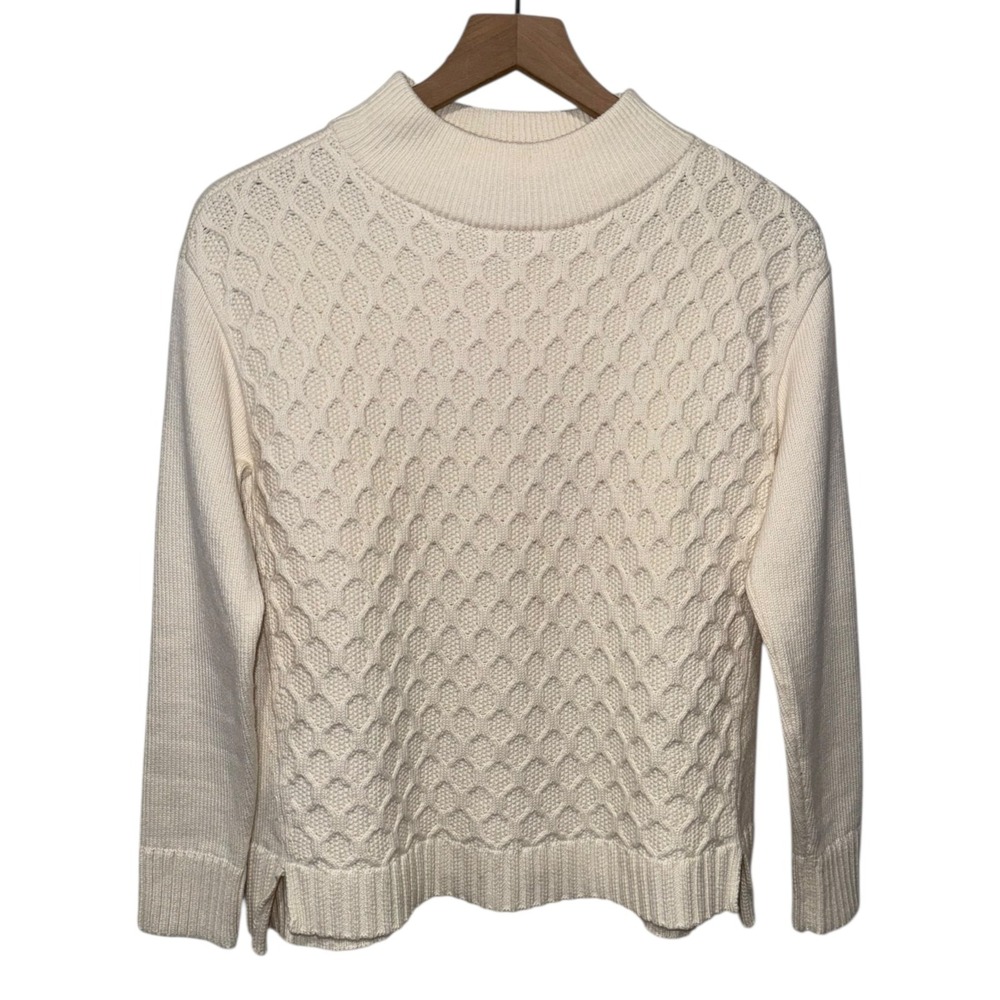 Talbots‎ Cream Ivory Cable Knit Textured Sweater Women Sz S Pullover Mock Neck